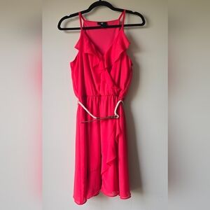 Iz Byer Vibrant Coral Asymmetrical Dress Size L